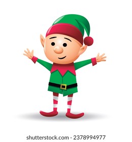 Christmas elf isolated on white background. Gnome Cartoon character. Vector illustration.