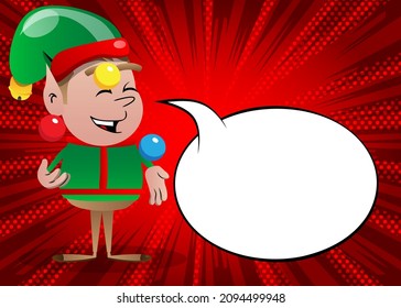 Christmas Elf juggler. Vector cartoon character illustration of Santa Claus's little worker, helper.