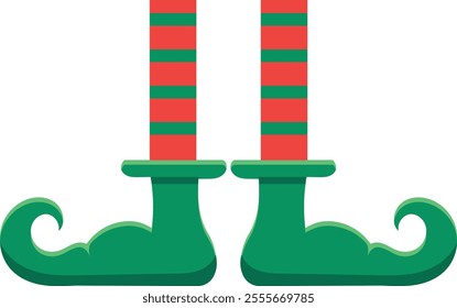 Christmas elf legs featuring whimsical green shoes with curled toes and vibrant red and green striped socks create a fun, festive touch for holiday themed designs and decorations