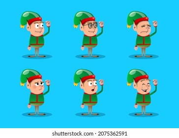 Christmas Elf making power to the people fist gesture. Vector cartoon character illustration of Santa Claus's little worker, helper.