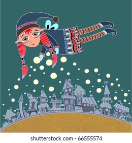 Christmas elf making a snow