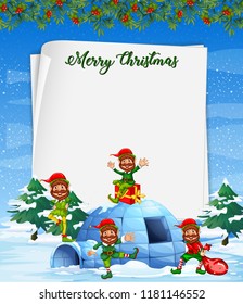 Christmas elf on blank paper template illustration
