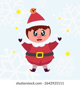 Christmas elf with open arms. Vector illustration