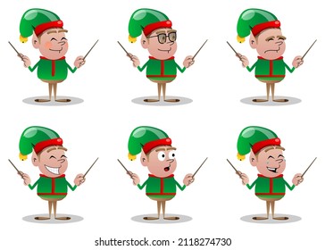 Christmas Elf orchestra conductor. Vector cartoon character illustration of Santa Claus's little worker, helper.