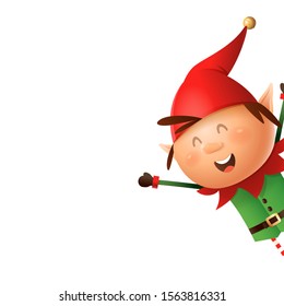 Christmas Elf peeking on right side - vector illustration isolated on transparent background