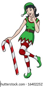 Christmas Elf Pinup with Candy Cane