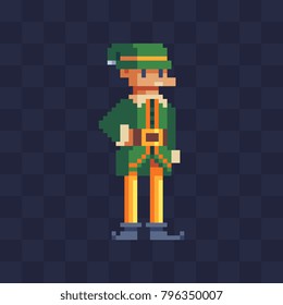 Christmas Elf. Pixel art. St. Patrick's Day.  Sticker design. Isolated vector illustration. 