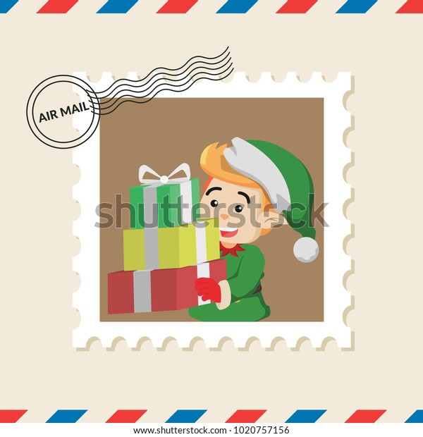 Christmas Elf Postage Stamp On Air Stock Vector (Royalty Free) 1020757156