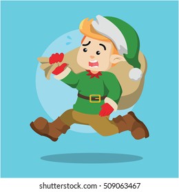 christmas elf rushing vector illustration design