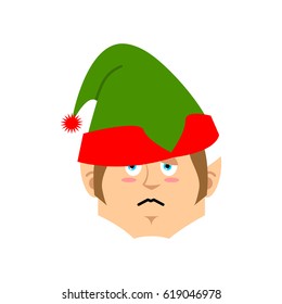 Christmas Elf sad Emoji. Santa helper sorrowful emotion