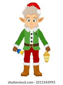 christmas elf santa claus helper flat style vector illustration isolated on white background