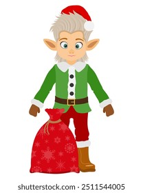christmas elf santa claus helper flat style vector illustration isolated on white background