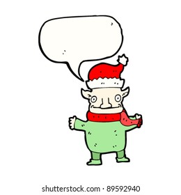 cristmas elf con sombrero santa y burbuja de habla