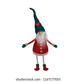Christmas Elf Scandinavian folk character - Nisser in Norway and Denmark, Tomtar in Sweden or Tonttu, Tomte in Finnish. Vector illustration isolated on white