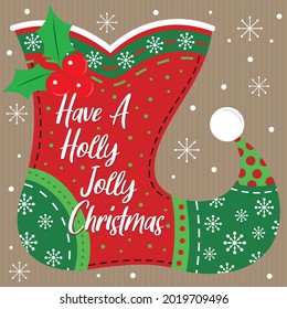 Christmas elf shoe and decorations for christmas card, gift bag or box design