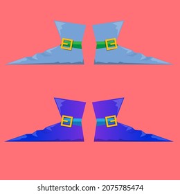 christmas elf shoes isolated on pink background. vector blue cartoon boots set