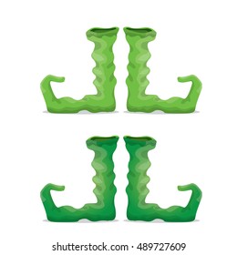 christmas elf shoes. vector green boots