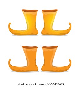 christmas elf shoes. vector orange cartoon boots set