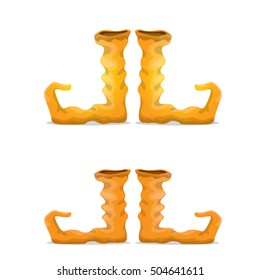 christmas elf shoes. vector orange cartoon boots set