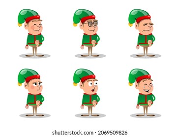 Christmas Elf showing dislike hand sign. Vector cartoon character illustration of Santa Claus's little worker, helper.