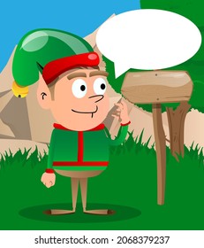 Christmas Elf showing ok sign. Vector cartoon character illustration of Santa Claus's little worker, helper.