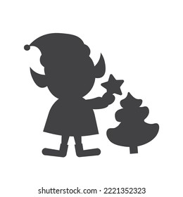 Christmas elf silhouette isolated. Christmas elf illustration. Festive vector decorative element. EPS