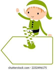 Christmas Elf sitting on a Blank Gift Tag