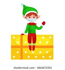 Christmas Elf sitting on Christmas gift