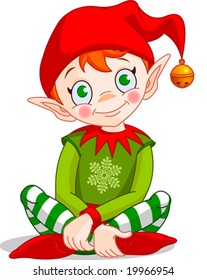 Christmas Elf sitting - Vector.