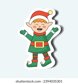 Christmas elf of the sticker set in cartoon design. This cozy illustration with this charming Christmas elf character sticker, designed in a fun and colorful style. Vector illustration.