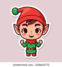 Christmas elf sticker, xmas santa elf stickers with ornament. New-year collection