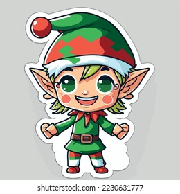 Christmas elf sticker, xmas santa elf stickers decoration. New-year collection