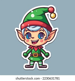 Christmas elf sticker, xmas santa elf stickers isolated decoration. New-year collection