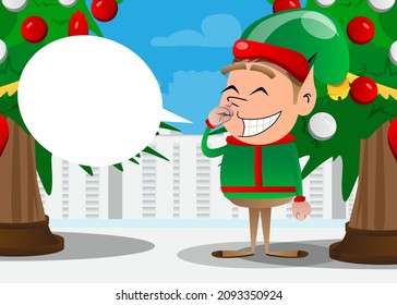 Christmas Elf with sympathy. Vector cartoon character illustration of Santa Claus's little worker, helper.