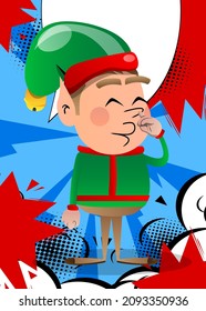 Christmas Elf with sympathy. Vector cartoon character illustration of Santa Claus's little worker, helper.