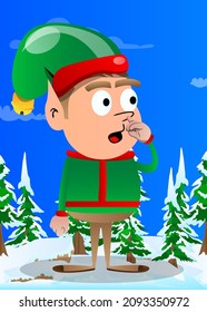 Christmas Elf with sympathy. Vector cartoon character illustration of Santa Claus's little worker, helper.