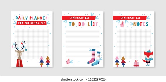 Christmas Elf: Templates For Planner. Hand Drawn Graphic For Typography. Vector Illustration.