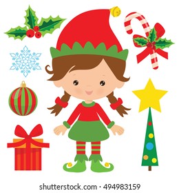 Christmas elf vector cartoon illustration