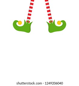 Christmas elf vector illustration icon. Cute red and white striped legs and green elf shoes with jingle bell. Isolated.