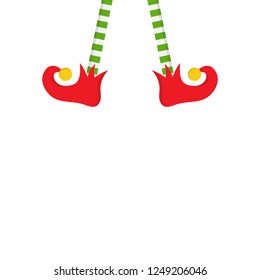 Christmas elf vector illustration icon. Cute green and white striped legs and red elf shoes with jingle bell. Isolated.