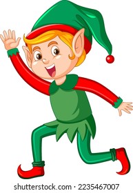 Christmas elf waving hand cartoon character illustration