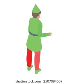 Elfo de Navidad con un traje verde caminando lejos del punto de vista