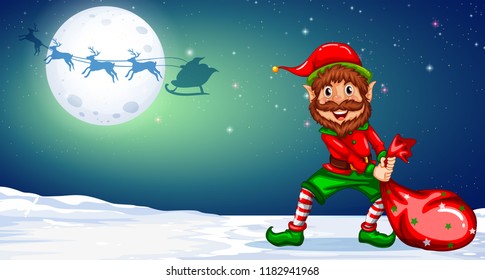 Ilustración del elfo de Navidad en invierno