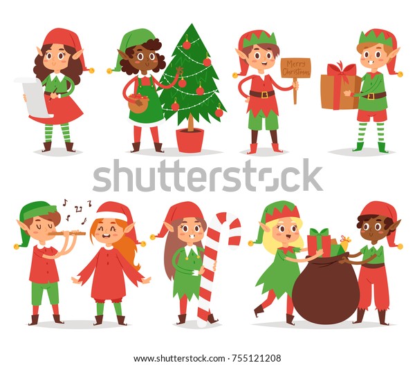 Christmas Elfs Kids Vector Children Santa Stock Vector (Royalty Free ...