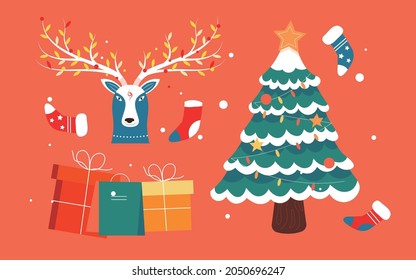 Christmas elk illustration winter eve christmas gift decoration poster