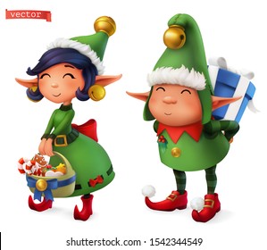 Christmas Elves. 3d vector icon