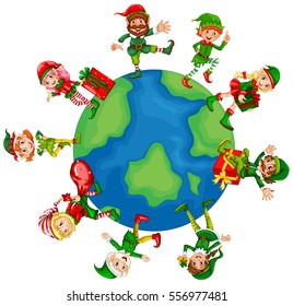 Christmas Elves Around The World Illustration