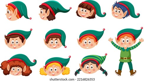 Christmas elves cartoon character collection illustration