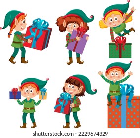 Christmas elves cartoon character collection illustration