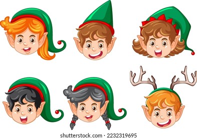 Christmas elves cartoon character collection illustration